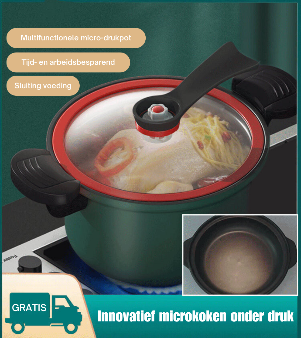 Schnellkochtopf mit Antihaftbeschichtung – Gesund & Schnell Kochen – Schnellkochfunktion & Langsames Garen – Nährstoffe Erhalten – 3,5L Fassungsvermögen – Erhältlich in Grün, Rot und Gelb | Sansoti