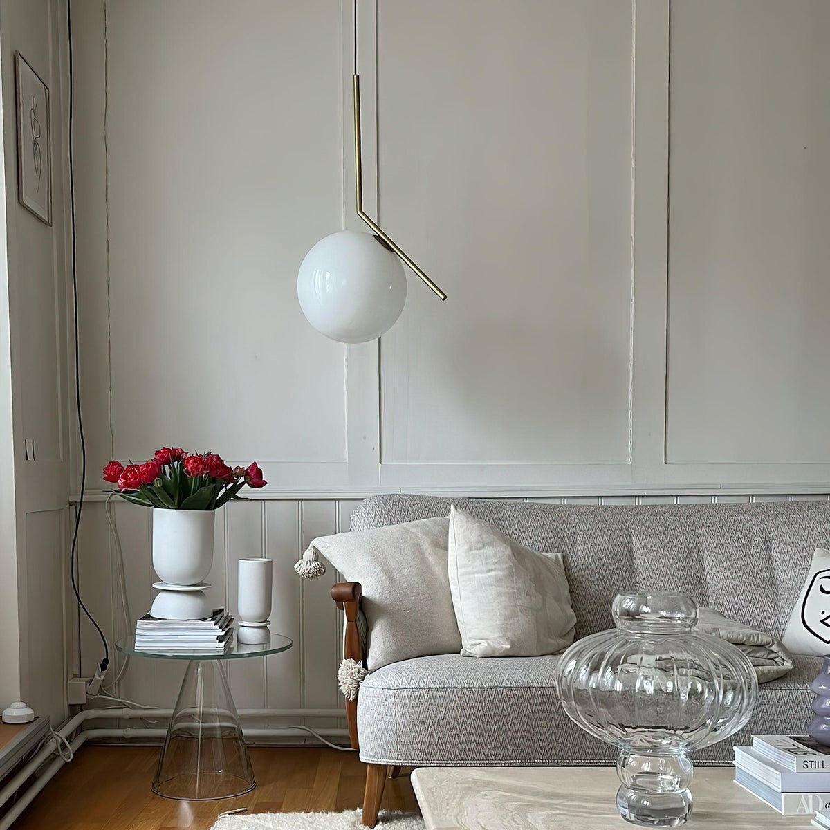 Glazen Hanglamp Messing Ø20cm Dimbaar Modern Design Eettafel Woonkamer Keuken Verlichting Elegant Sfeervol | Sansoti