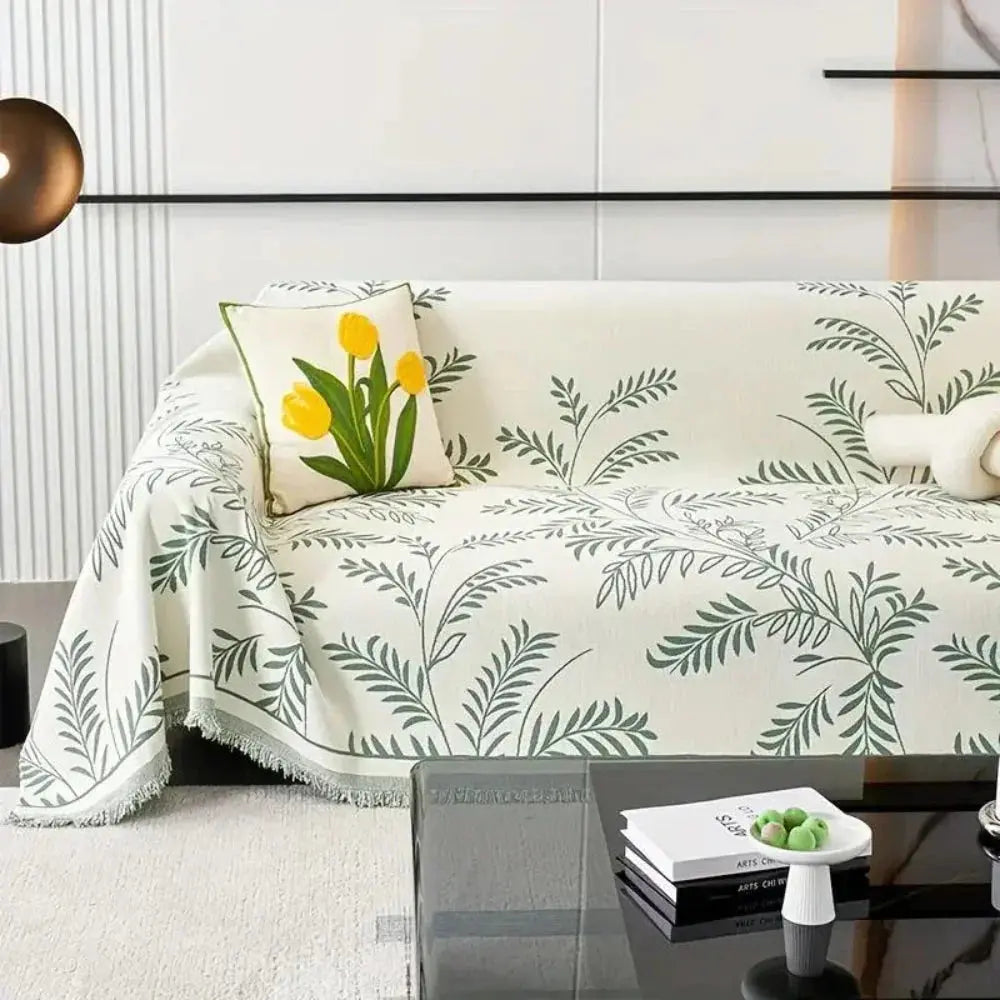 Chenille Jacquard Sofa Protector with Leaf Pattern – Non-Slip Sofa Cover Protection | Sansoti