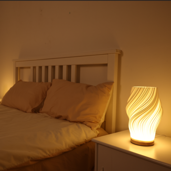 Lámpara de mesa con forma de ola, nube y remolino, vidrio y hierro, regulable, E14, LED, mediana, grande, salón, dormitorio | Sansoti