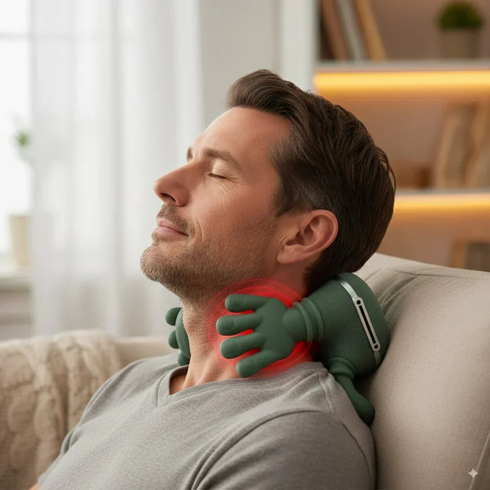 Masseur de cou avec fonction chauffante sans fil, vibrations thérapeutiques, soulagement des tensions musculaires, détente et bien-être | Sansoti