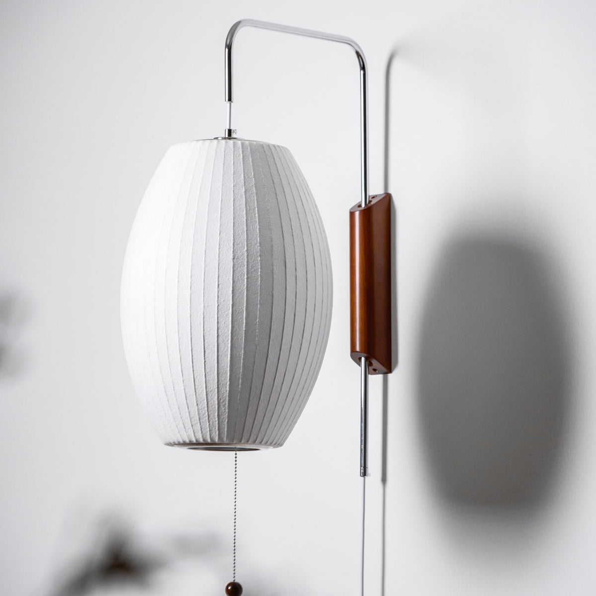 Wandlamp Zijden Kap Walnoot Metaal Wit Woonkamer Slaapkamer | Sansoti