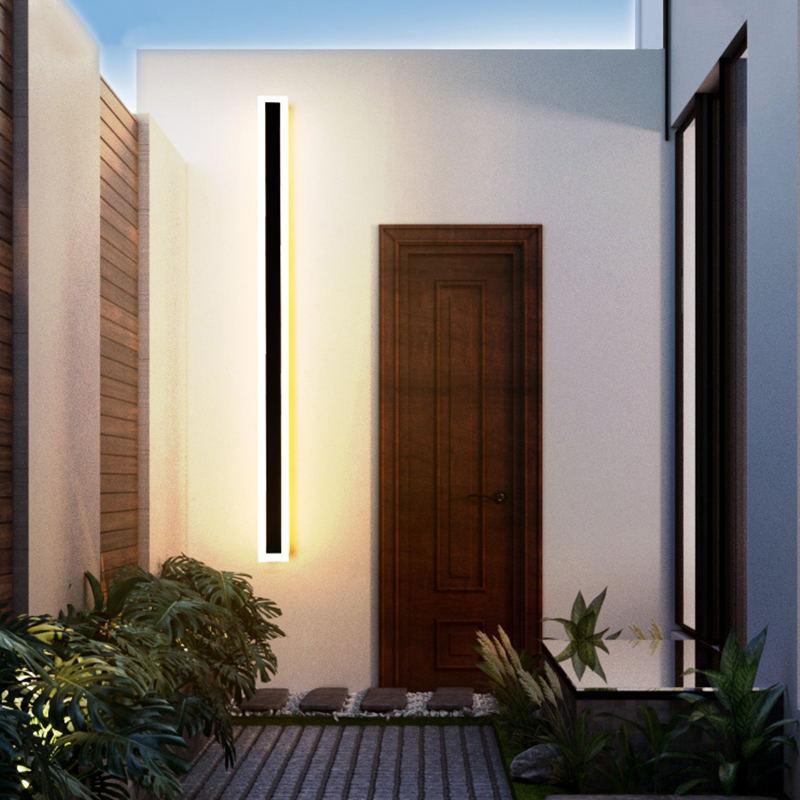 Lámpara de pared exterior LED lineal, negra, acrílico, IP65, regulable, jardín, fachada, moderna | Sansoti