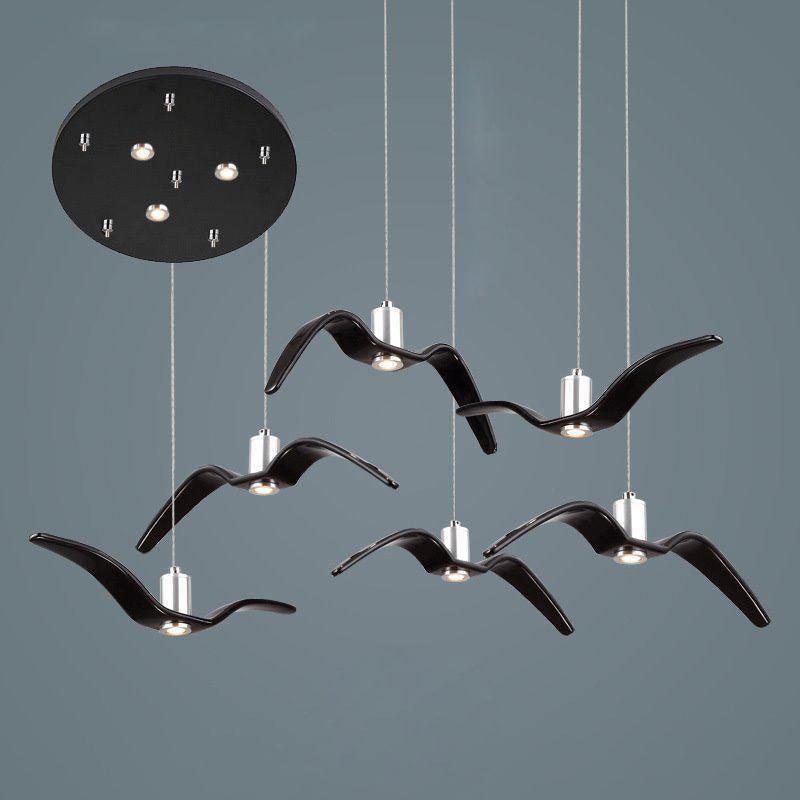 Suspension LED design oiseau résine aluminium blanc noir 3000K 4000K 6000K salon lampe pendante minimaliste organique plafonnier | Sansoti