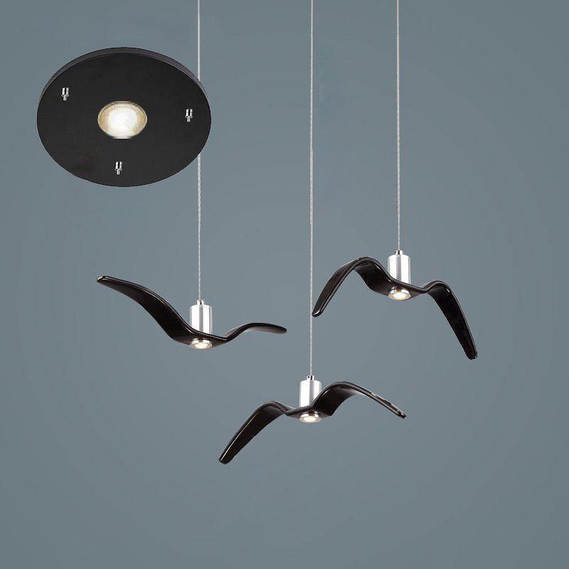 Suspension LED design oiseau résine aluminium blanc noir 3000K 4000K 6000K salon lampe pendante minimaliste organique plafonnier | Sansoti