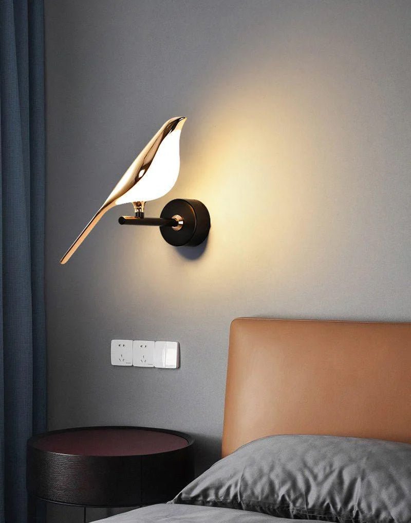 Applique Murale Motif Oiseau avec Bras de Lampe Réglables – Design Noir & Or Rose 1 ou 2 Points Lumineux Oiseau Magnétique Éclairage Décoratif Moderne | Sansoti