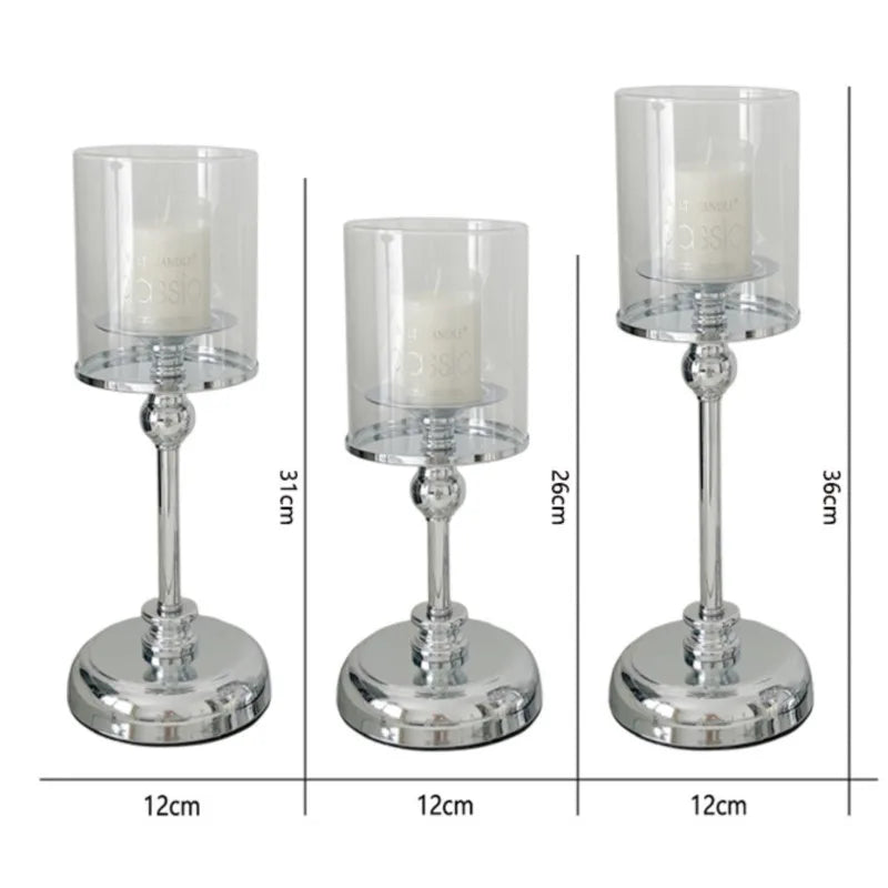 Candelabro de vidrio y metal, dorado o plateado, estilo escandinavo, decoración de mesa de lujo para el salón o restaurante | Sansoti