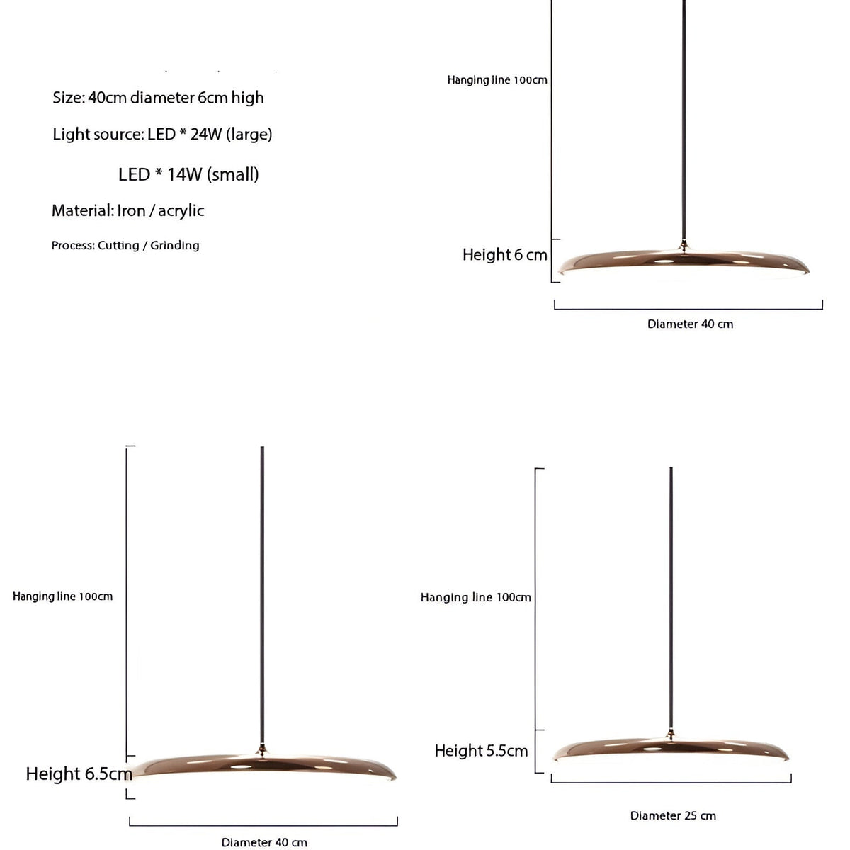 Lampa wisząca w kształcie talerza, designerska, LED 4000K, nordycka, nowoczesna, Ø25 Ø40 | Sansoti
