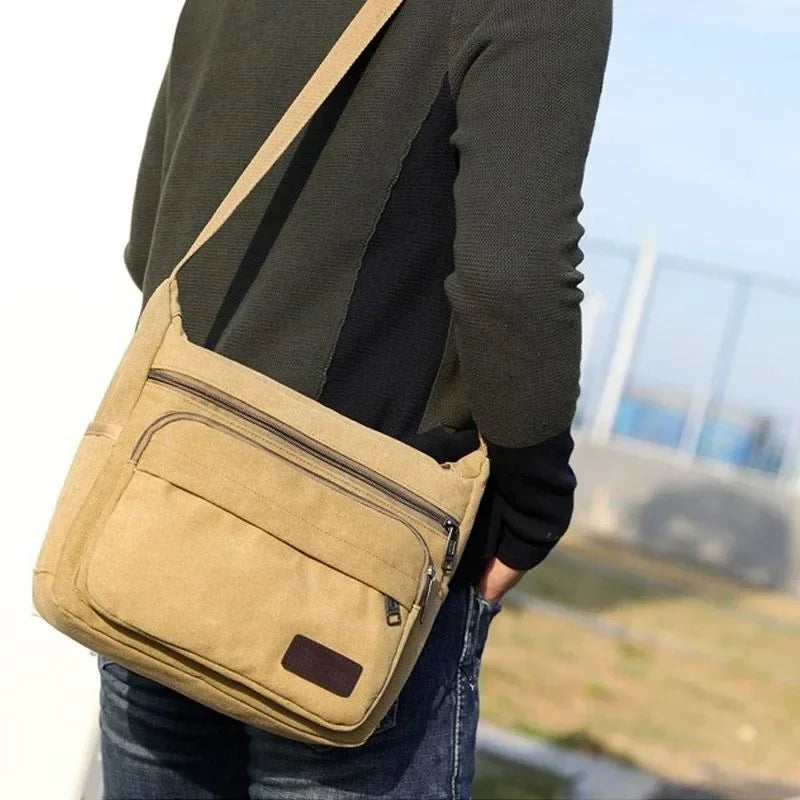 Canvas Schoudertas Crossbody Vintage Messenger Bag Unisex Verstelbaar Bruin Zwart Groen Dagelijks Gebruik | Sansoti