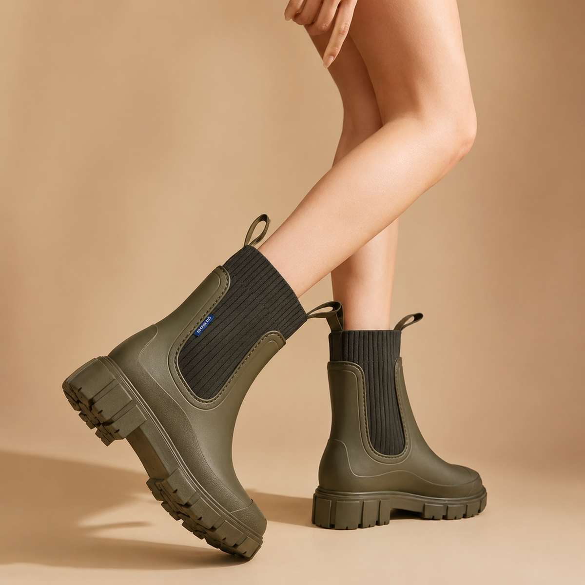 Botas de lluvia Chelsea repelentes al agua para mujer, con suela de goma antideslizante, sin cordones, hasta el tobillo, cómodas, para otoño e invierno | Sansoti
