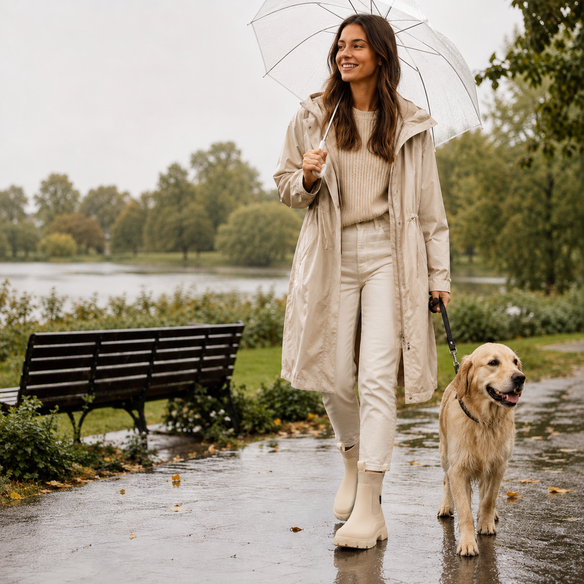 Botas de lluvia Chelsea repelentes al agua para mujer, con suela de goma antideslizante, sin cordones, hasta el tobillo, cómodas, para otoño e invierno | Sansoti
