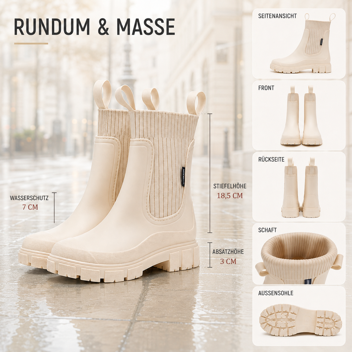 Botas de lluvia Chelsea repelentes al agua para mujer, con suela de goma antideslizante, sin cordones, hasta el tobillo, cómodas, para otoño e invierno | Sansoti