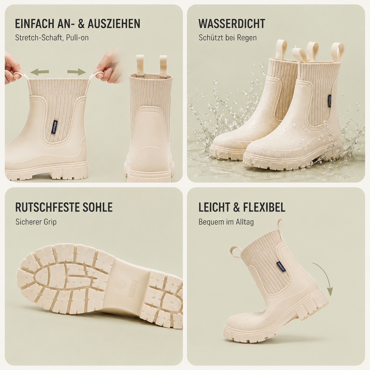 Botas de lluvia Chelsea repelentes al agua para mujer, con suela de goma antideslizante, sin cordones, hasta el tobillo, cómodas, para otoño e invierno | Sansoti