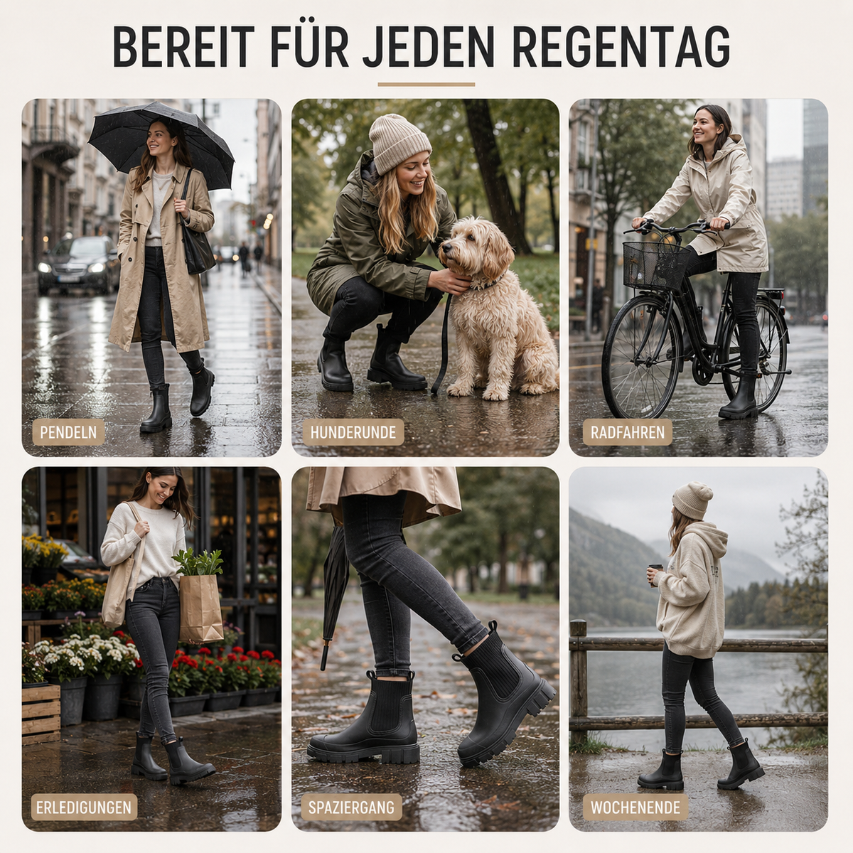 Botas de lluvia Chelsea repelentes al agua para mujer, con suela de goma antideslizante, sin cordones, hasta el tobillo, cómodas, para otoño e invierno | Sansoti