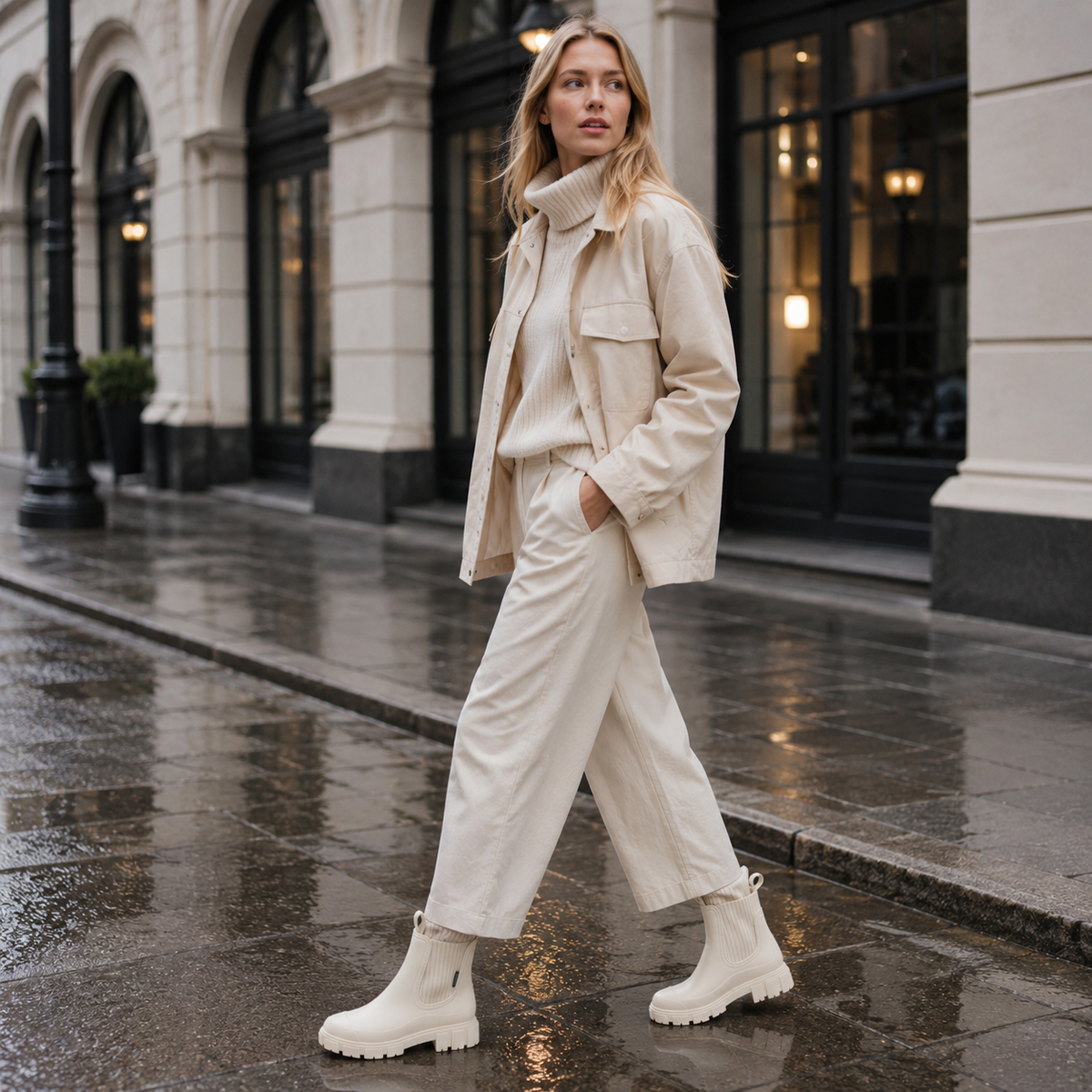 Botas de lluvia Chelsea repelentes al agua para mujer, con suela de goma antideslizante, sin cordones, hasta el tobillo, cómodas, para otoño e invierno | Sansoti