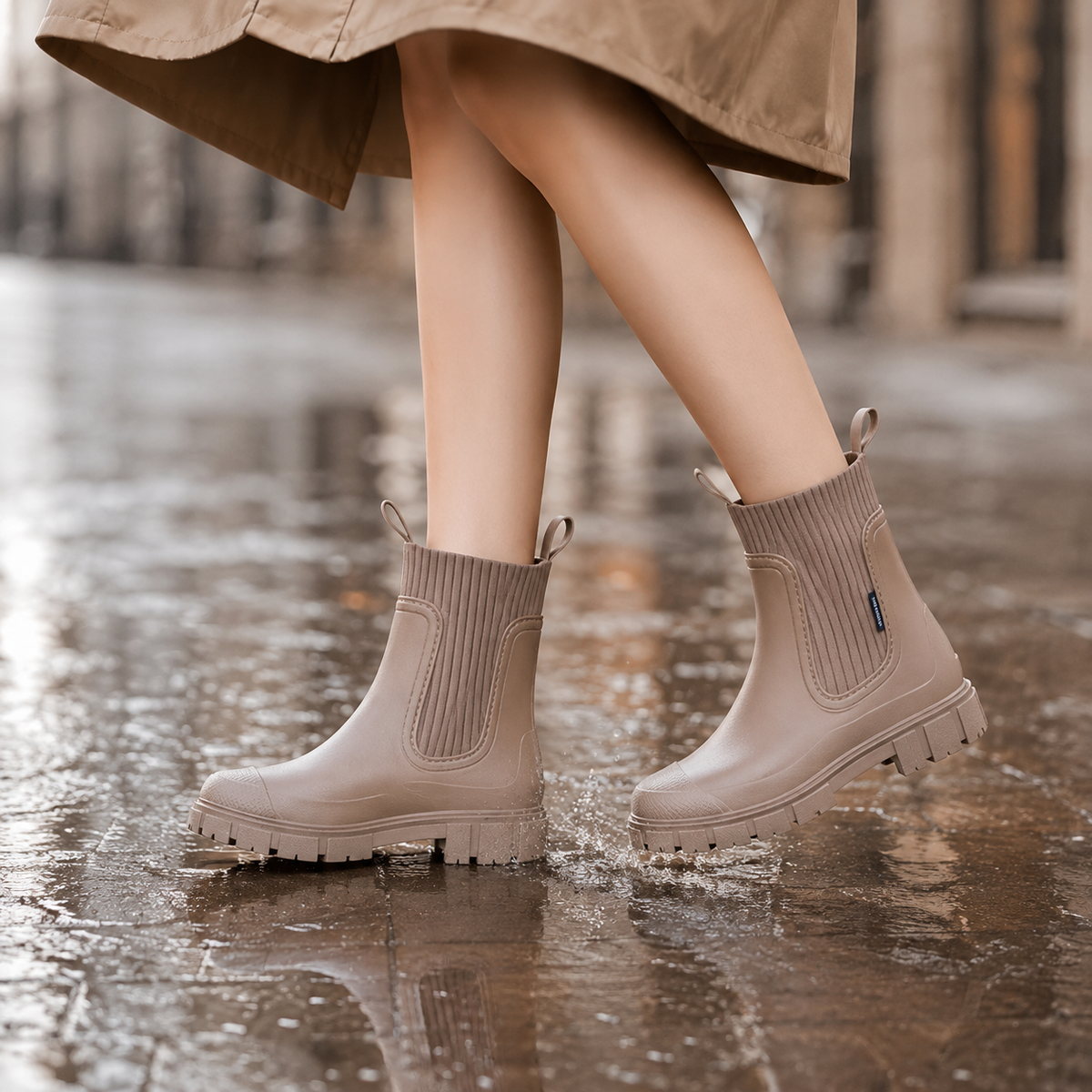 Botas de lluvia Chelsea repelentes al agua para mujer, con suela de goma antideslizante, sin cordones, hasta el tobillo, cómodas, para otoño e invierno | Sansoti