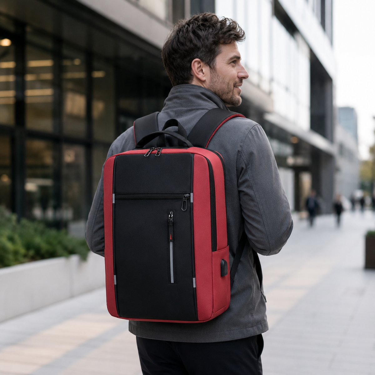 Wasserdichte Laptoptasche 15,6 Zoll mit USB-Anschluss, Schwarz Grau Blau Rot, Business-Rucksack, Studententasche, Reisen | Sansoti