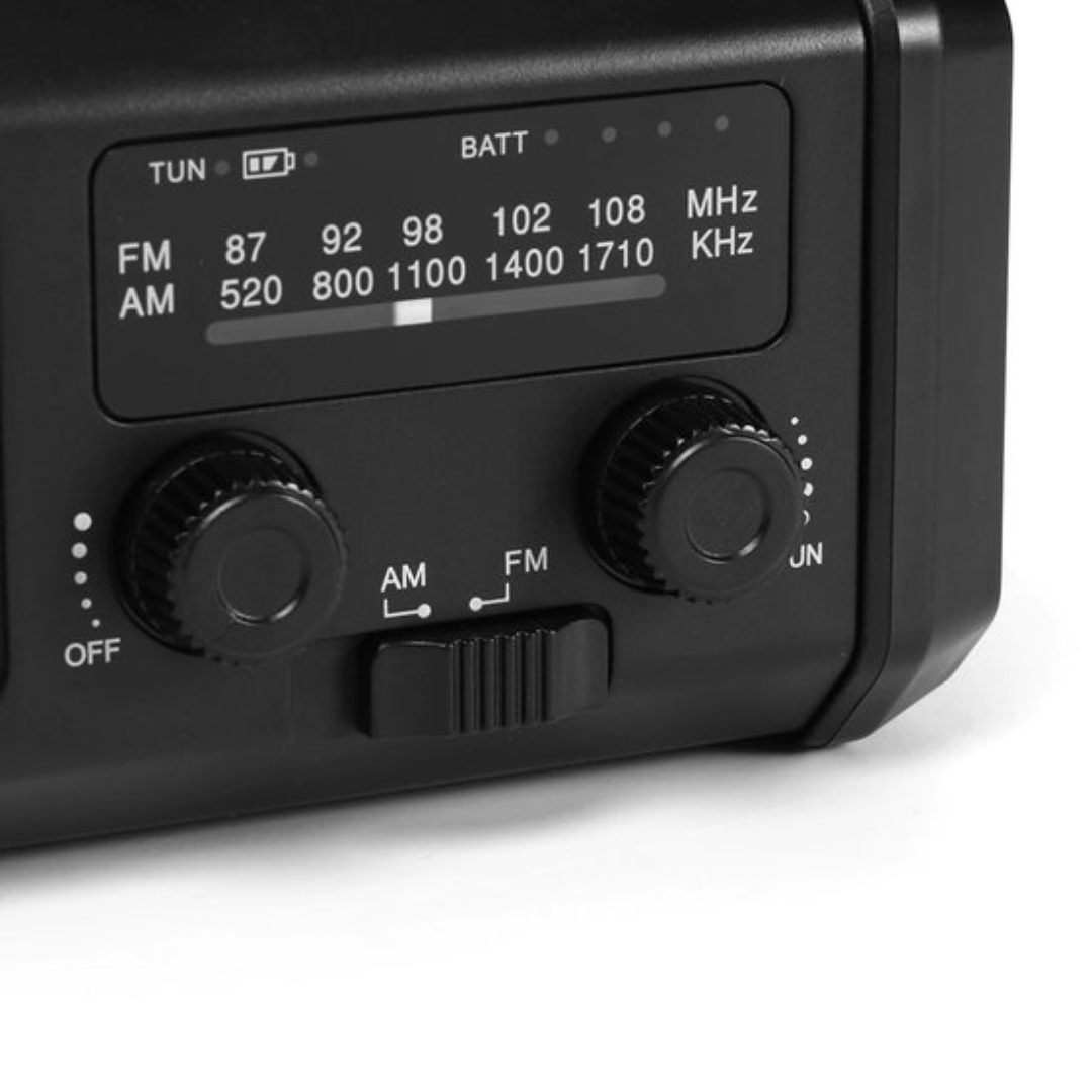Radio awaryjne z panelem słonecznym i korbką – powerbank i latarka LED do użytku na zewnątrz, na kempingu i w sytuacjach awaryjnych | Sansoti