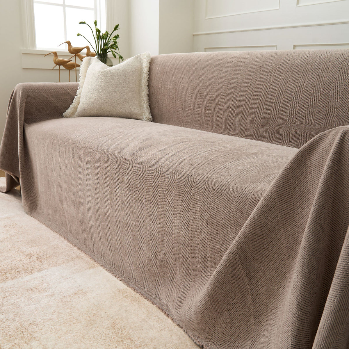 Herringbone Texture Sofa Cover Pet-Proof Water-Repellent Furniture Protection Textile Weave Sofa Cover | Sansoti
