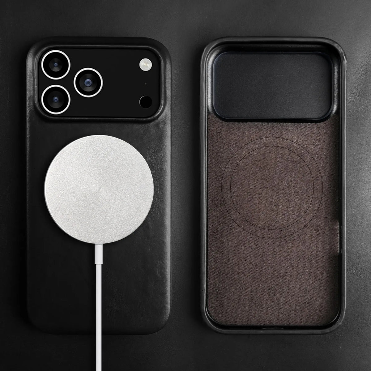 Leather iPhone Case with Magnetic Ring | Wireless Charging | MagSafe Compatible for iPhone 11-17 Pro Max | Sansoti