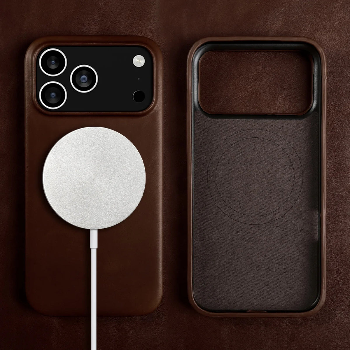 Leather iPhone Case with Magnetic Ring | Wireless Charging | MagSafe Compatible for iPhone 11-17 Pro Max | Sansoti