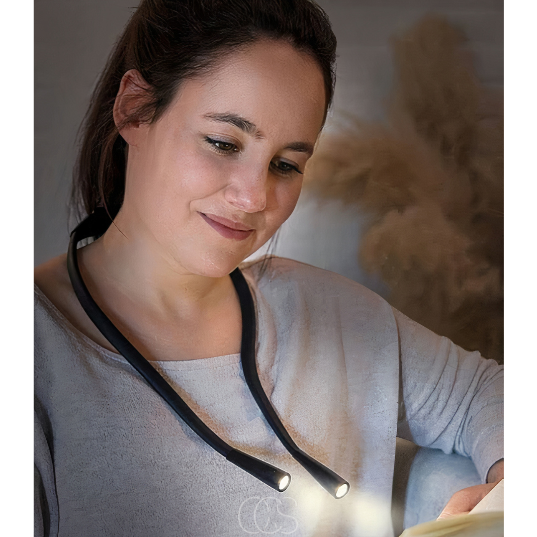 Lámpara de lectura para el cuello, recargable LED regulable, 80 horas, manos libres, 3 tonos de luz, USB-C, inalámbrica | Sansoti