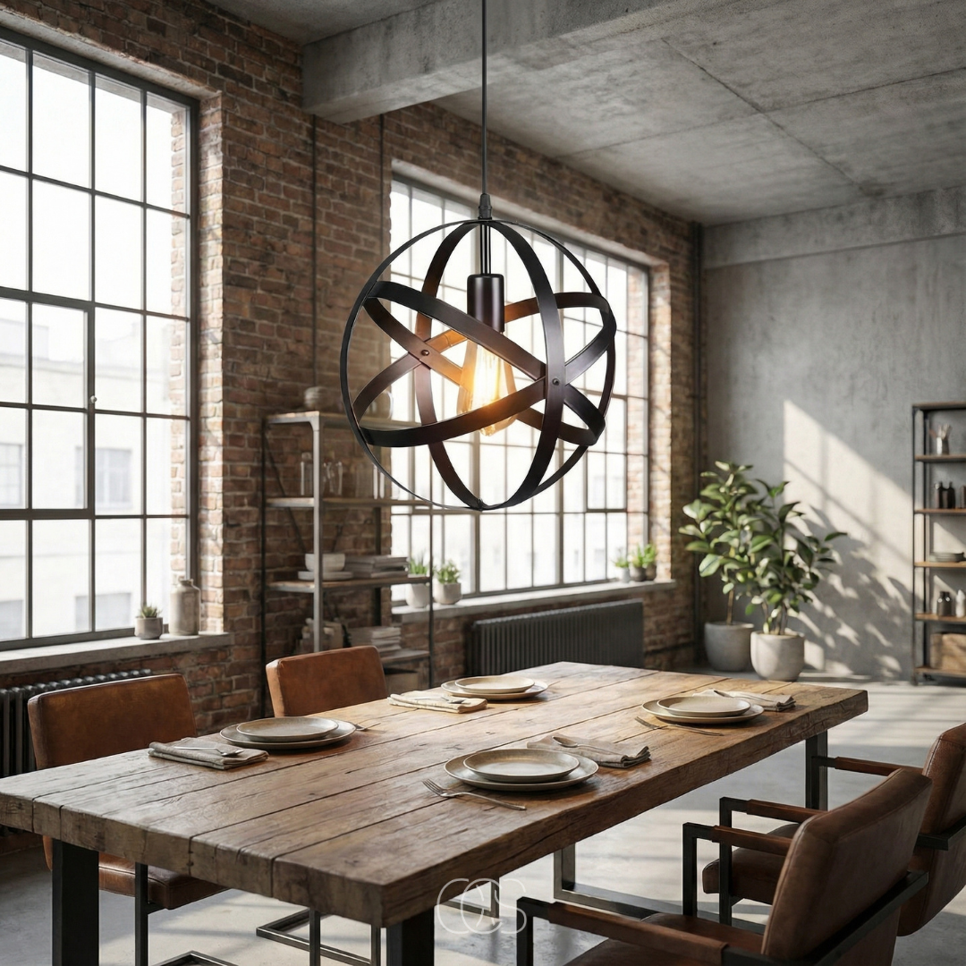 Pendelleuchte Metallkugel Schwarz 30 cm Industriell Vintage E27 Verstellbares Kabel Esszimmer Küche Beleuchtung | Sansoti
