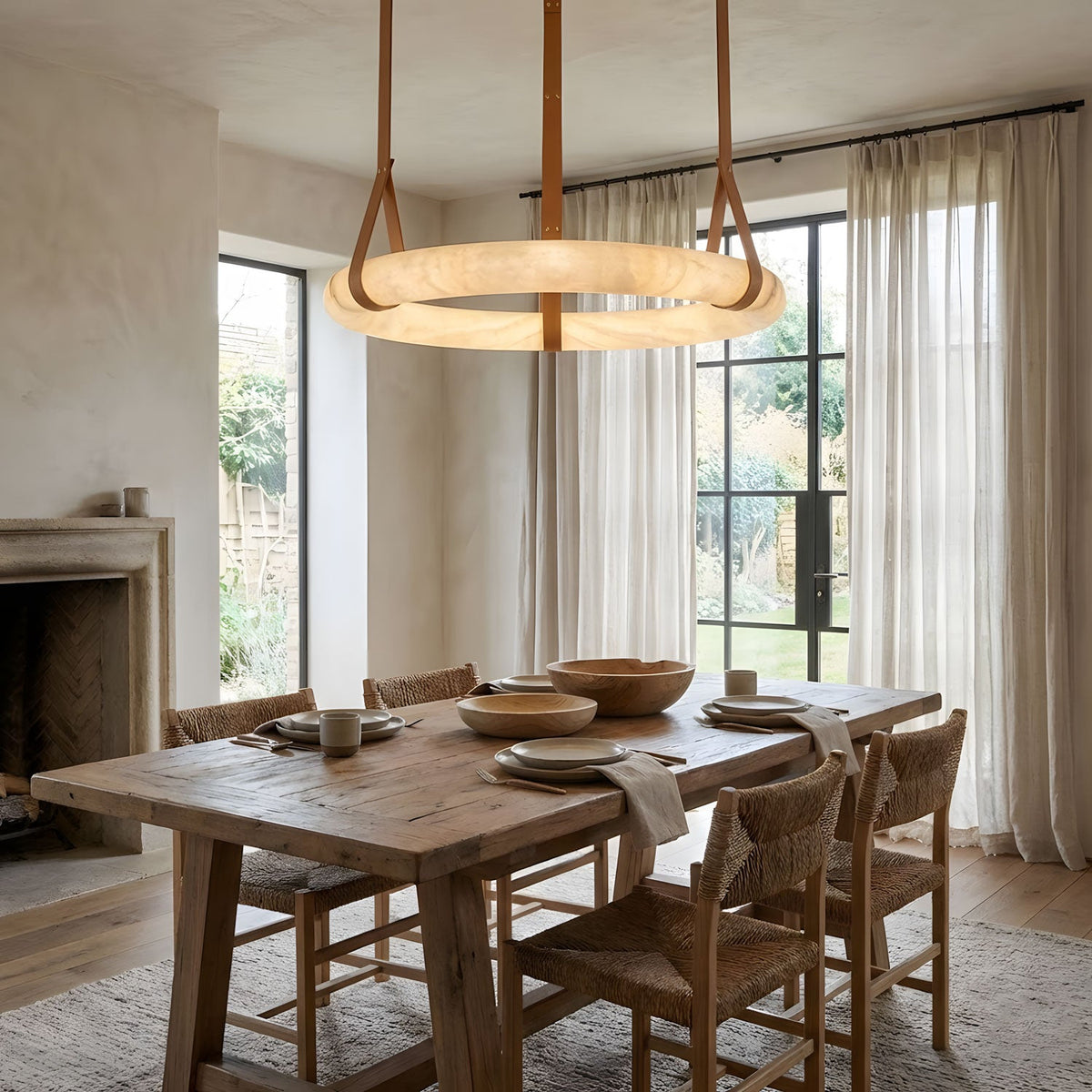 Hanglamp Alabaster Ring LED Donkerbruin Bruin Goud Woonkamer Eetkamer 3000K 4000K 6000K Ø30 Ø120cm Natuursteen Pendellamp | Sansoti