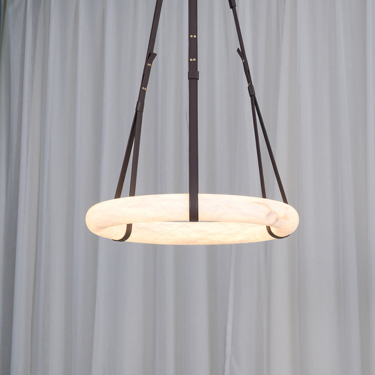 Hanglamp Alabaster Ring LED Donkerbruin Bruin Goud Woonkamer Eetkamer 3000K 4000K 6000K Ø30 Ø120cm Natuursteen Pendellamp | Sansoti