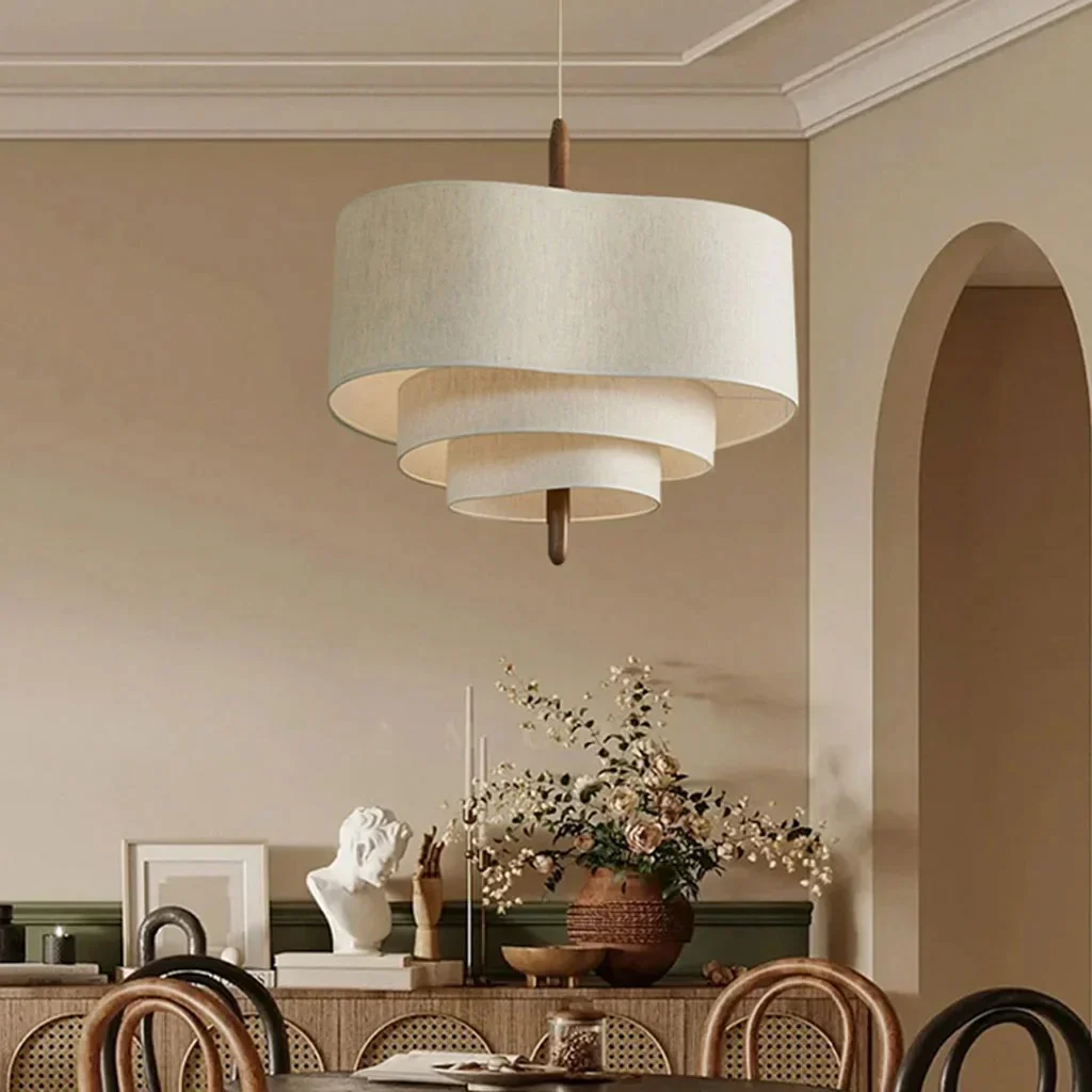 Lámpara colgante de tela para el salón y el comedor | Lámpara de techo de diseño de estilo japandi
