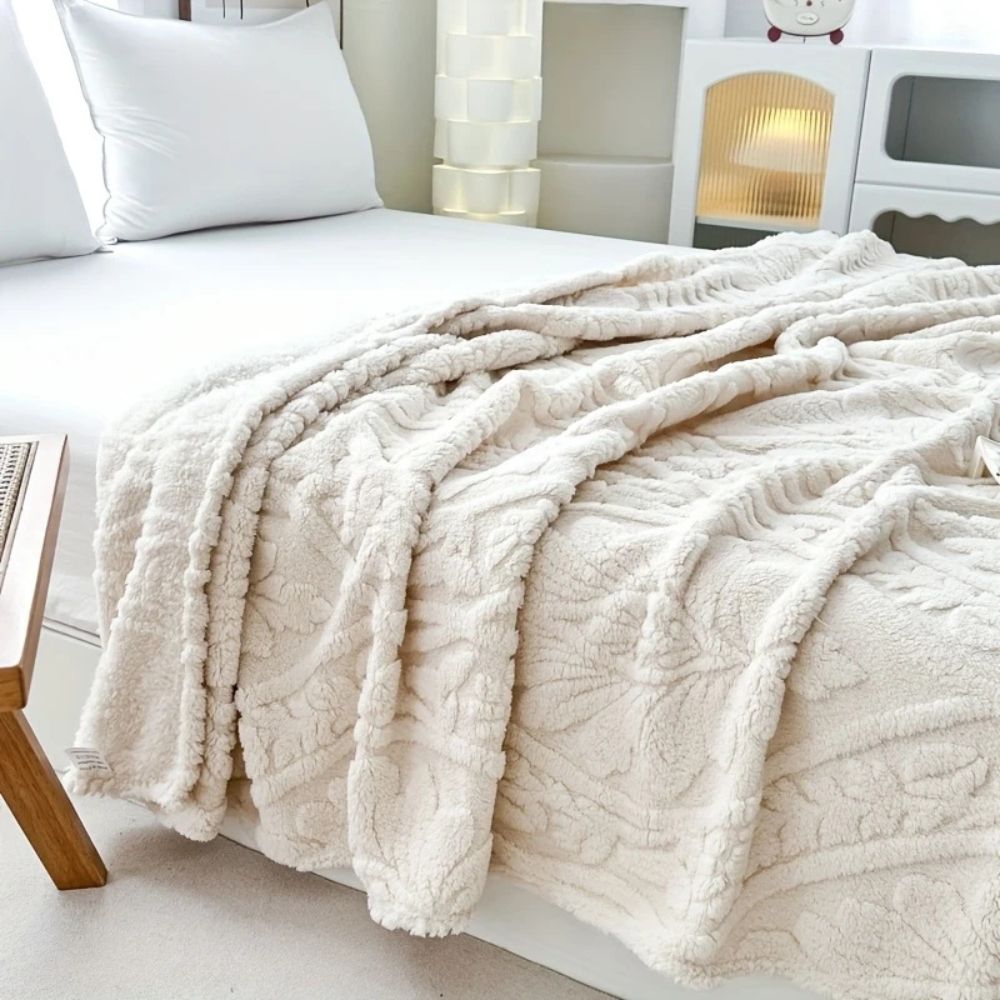 Gewebte Jacquard-Fleece-Plaid – weiche, warme Decke mit geometrischem Muster – dekorative Mikrofaserdecke für Sofa und Bett | Sansoti