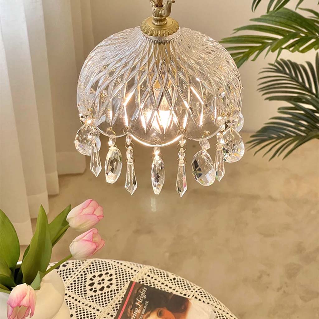 Crystal Hanging Lamp Brass Glass Vintage French 15cm 20cm E14 | Sansoti