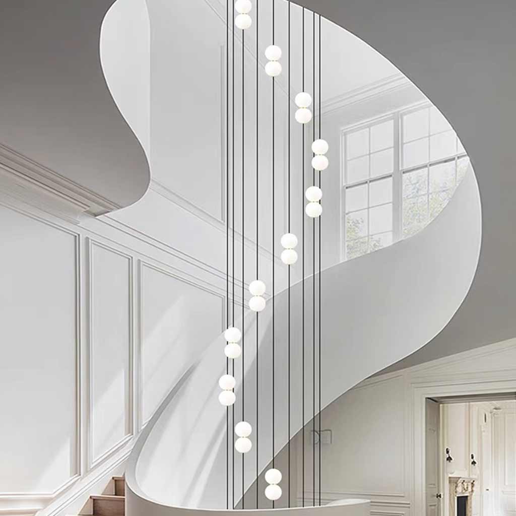 Vertical Pendant Light with Multiple Glass Globes for High Ceilings and Stairwells Aluminum LED Lighting Modern Design | Sansoti