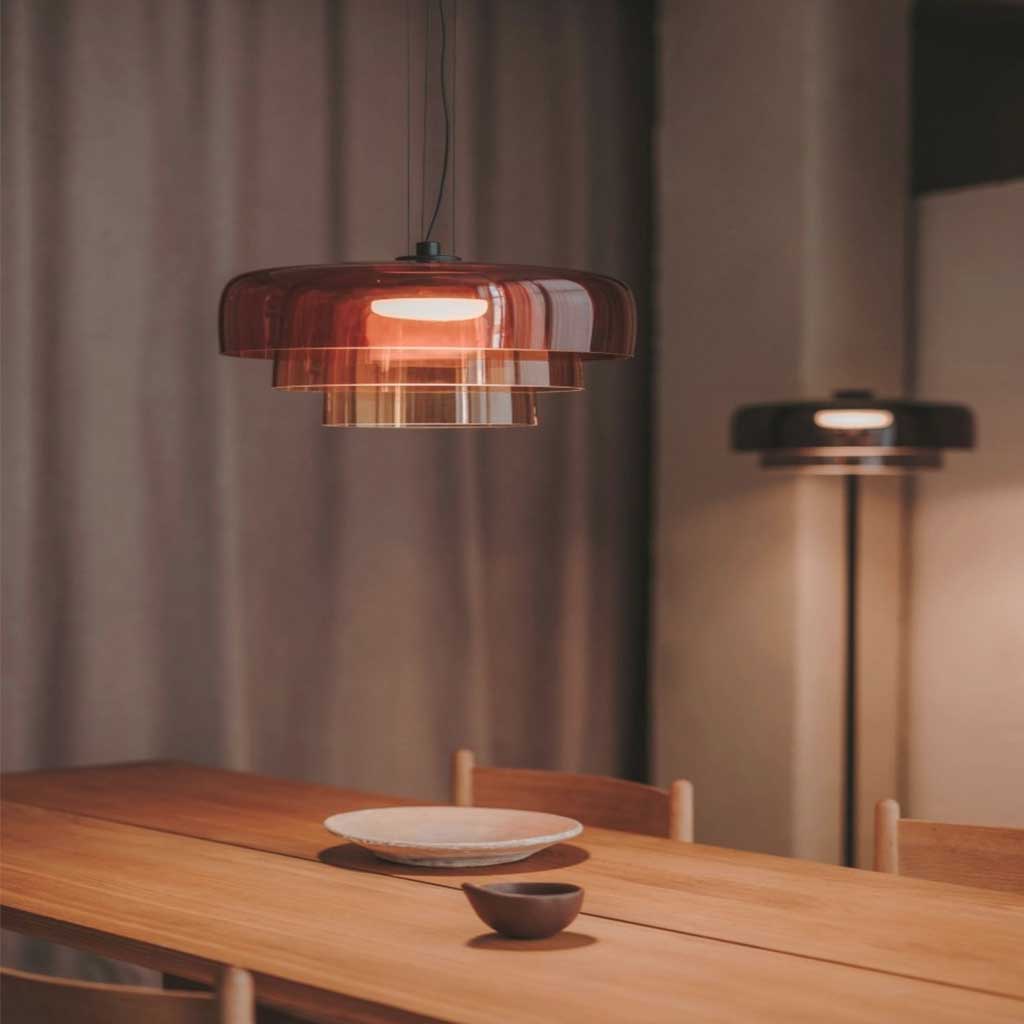 Mehrschichtige Glas-Pendelleuchte LED Dimmbar mit farbigen Schirmen Skandinavisches Design für Esszimmer Wohnzimmer | Sansoti