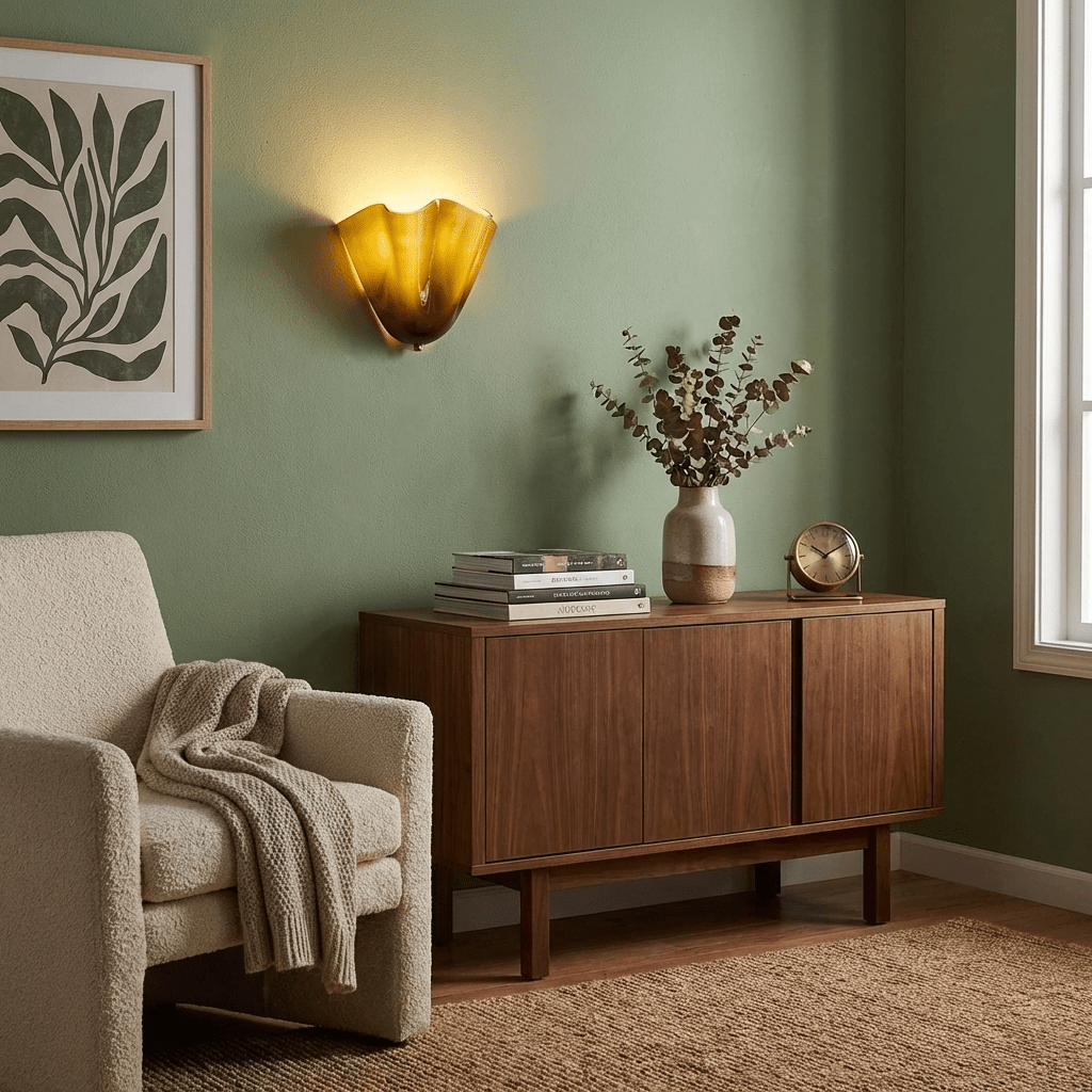 Petalia Wall Light — Sculptural Petal-Inspired Glass Wall Lighting with G9 Socket and Hardwired Installation (28 × 25 × 13 cm) | Sansoti