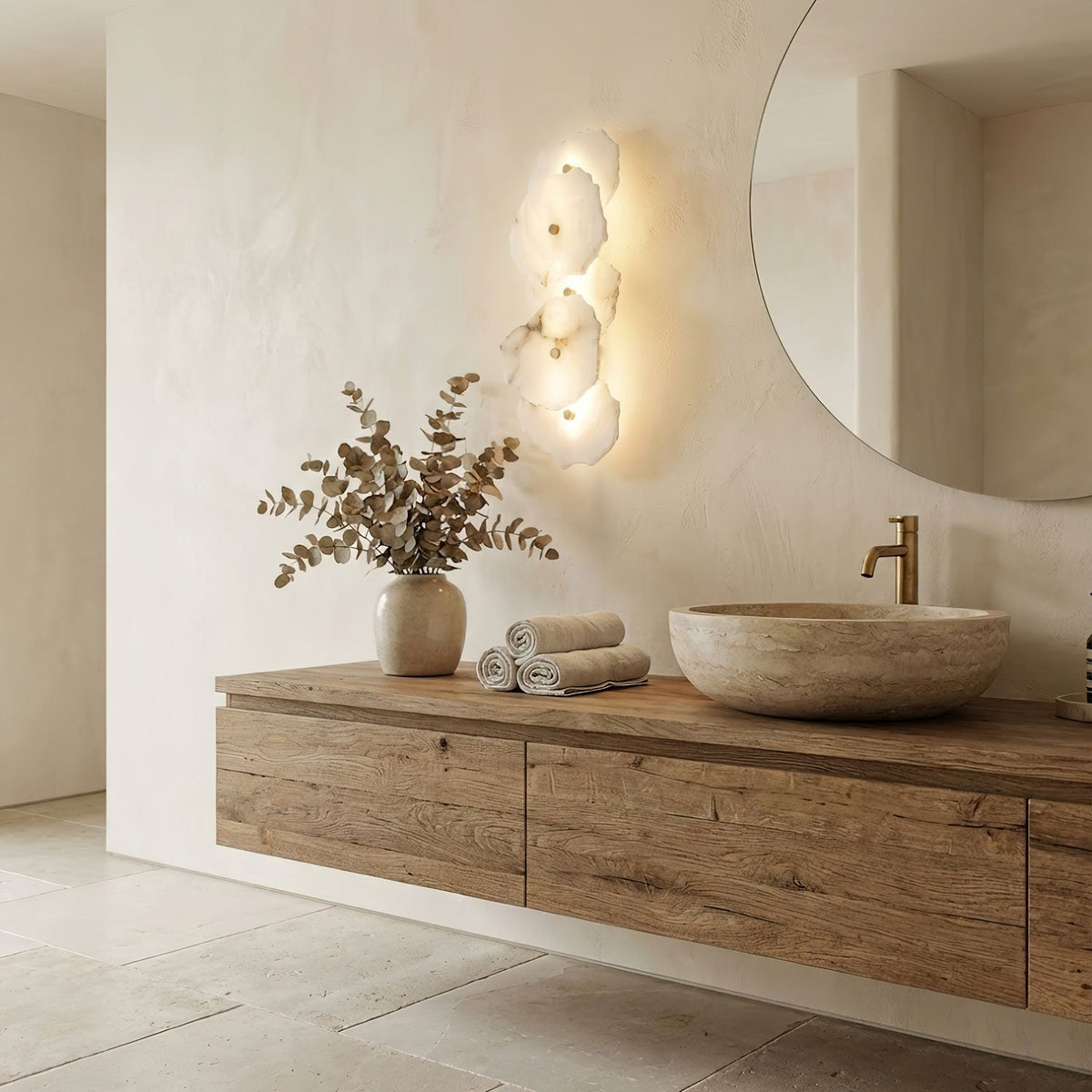 Alabaster wall lamp — Genuine natural stone with gold fixture — 1/3/5/7/9 light points | Sansoti