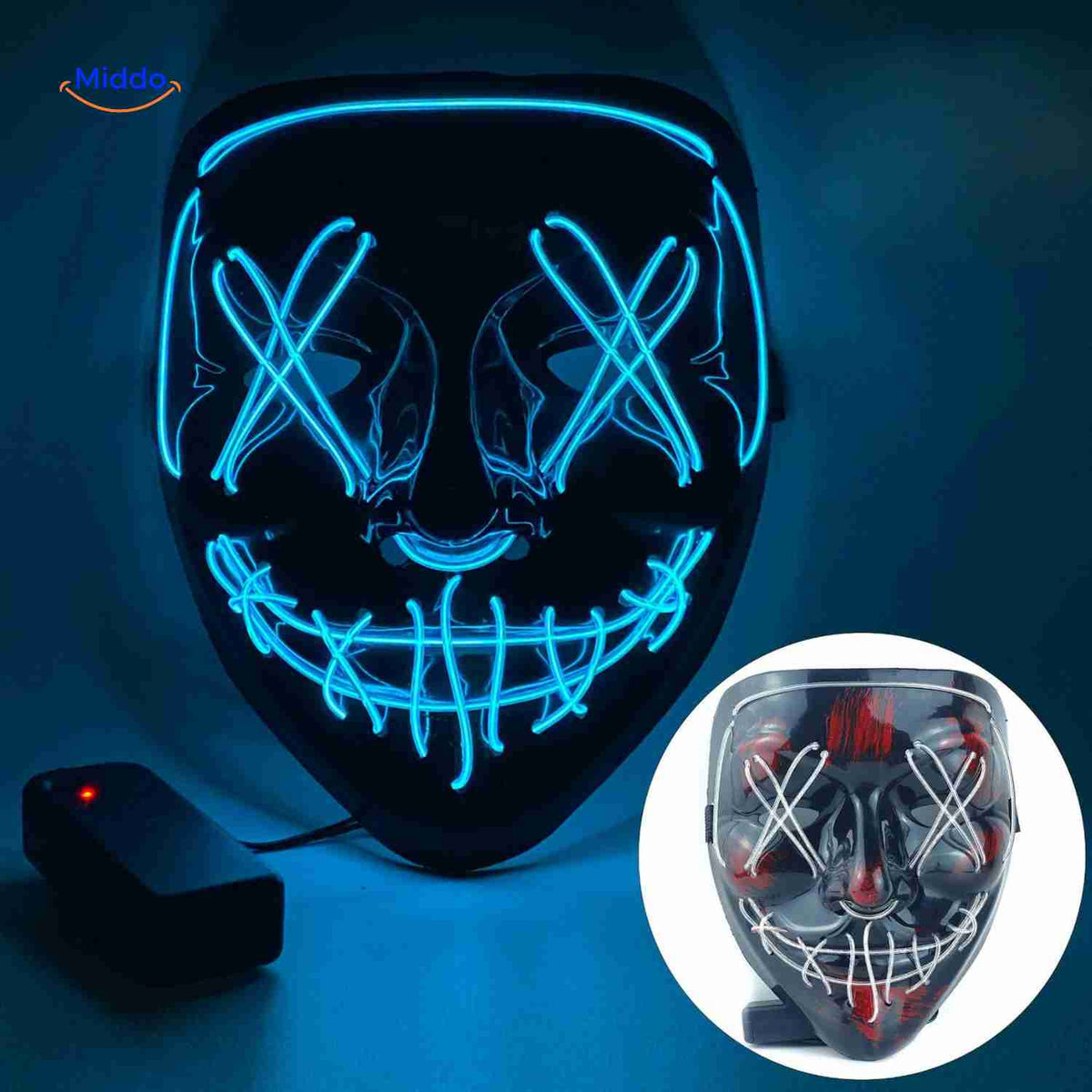 LED-verlichting Feestmasker Horror Design met 4 Lichtstanden en Zachte Foam voor Halloween en Festivals | Sansoti