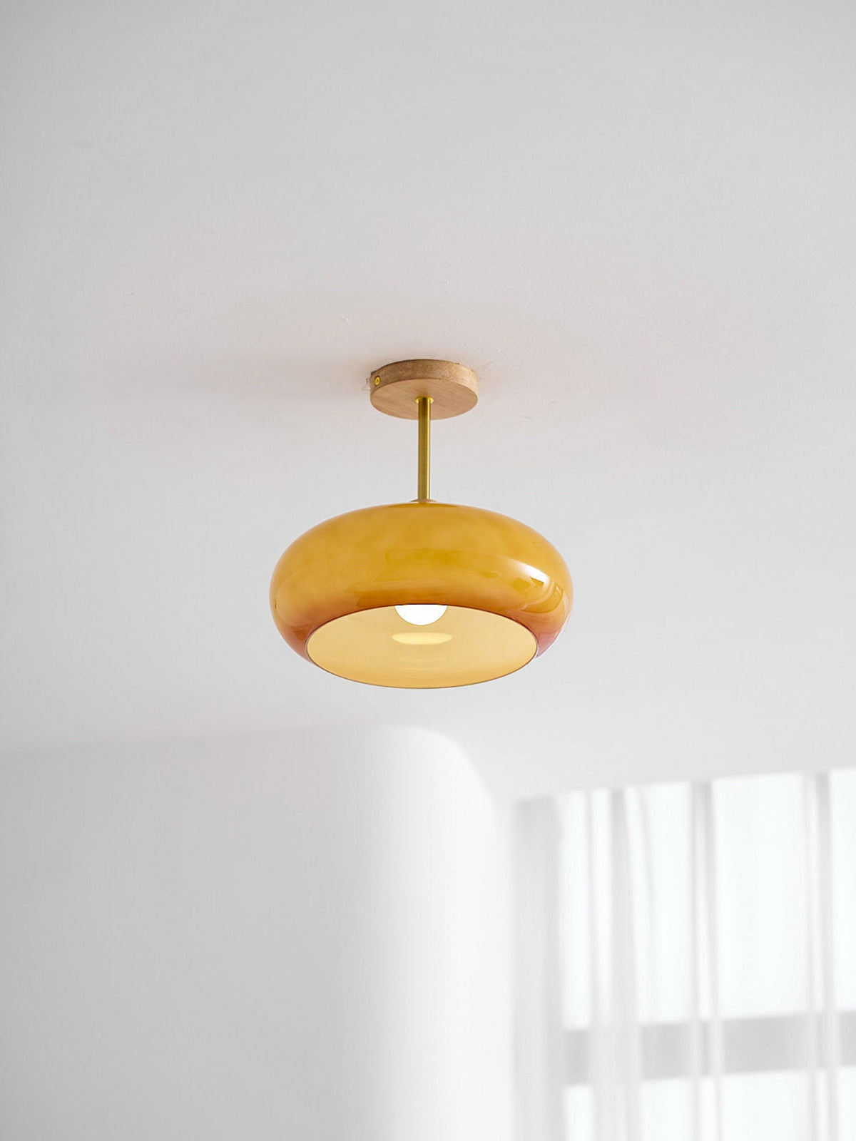 Deckenleuchte Glas Holz Weiß Orange Ø28cm Schlafzimmer Esszimmer Bauhaus Vintage Deckenlampe Mid-Century Retro Stimmungslicht | Sansoti