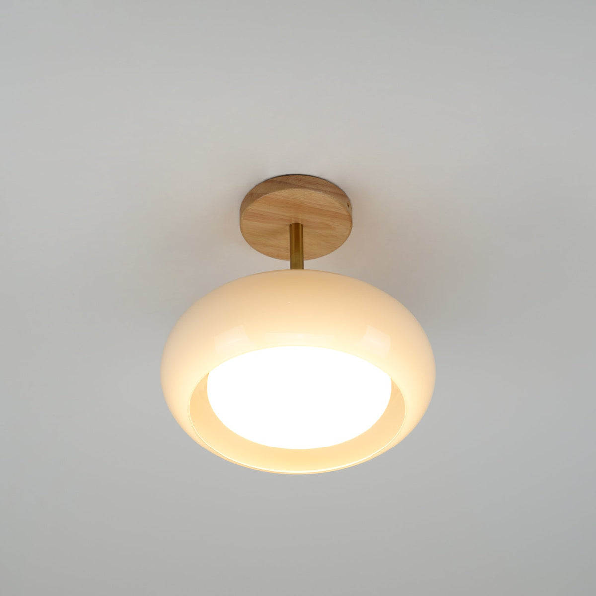 Deckenleuchte Glas Holz Weiß Orange Ø28cm Schlafzimmer Esszimmer Bauhaus Vintage Deckenlampe Mid-Century Retro Stimmungslicht | Sansoti