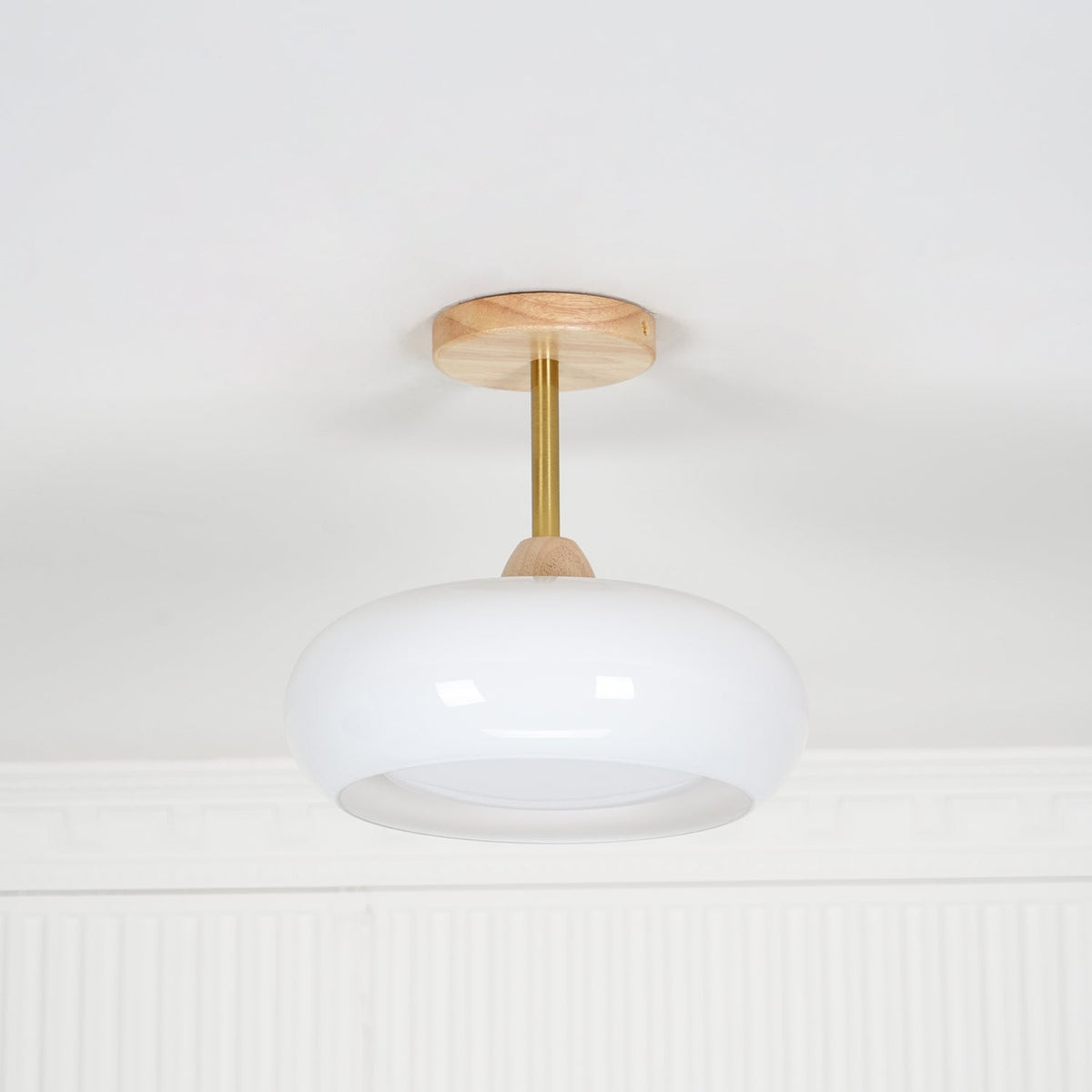 Deckenleuchte Glas Holz Weiß Orange Ø28cm Schlafzimmer Esszimmer Bauhaus Vintage Deckenlampe Mid-Century Retro Stimmungslicht | Sansoti