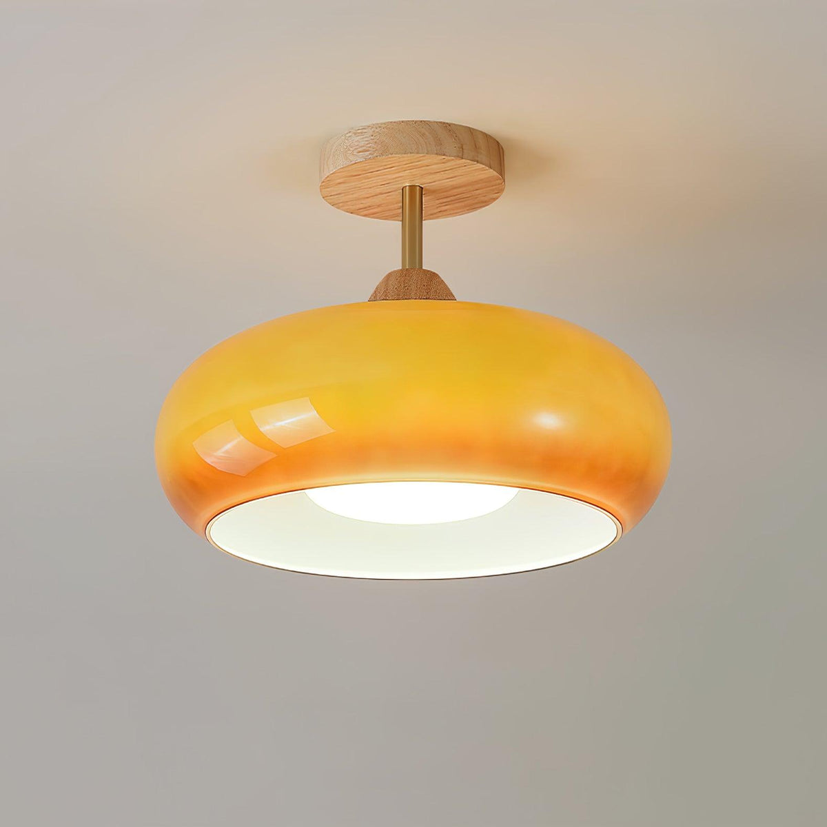 Deckenleuchte Glas Holz Weiß Orange Ø28cm Schlafzimmer Esszimmer Bauhaus Vintage Deckenlampe Mid-Century Retro Stimmungslicht | Sansoti