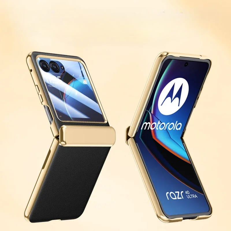 Faux Leather Protective Case for Foldable Smartphone with Tempered Glass, Chrome Finish and Full Protection | Sansoti