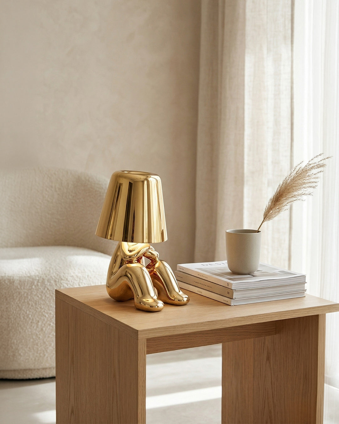 Lampe de table en métal sculpture figure lumière d’ambiance tactile dimmable LED veilleuse or argent design moderne décoratif | Sansoti