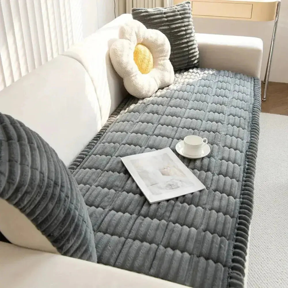 Elastische Jacquard Sofahusse mit Rüschen – Stretchstoff für 3-Sitzer Sofa und Sessel | Sansoti