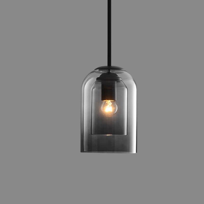 Lámpara colgante de doble vidrio, estilo mid-century, hierro, gris ahumado y óxido, 15cm, regulable, E27, salón, comedor | Sansoti