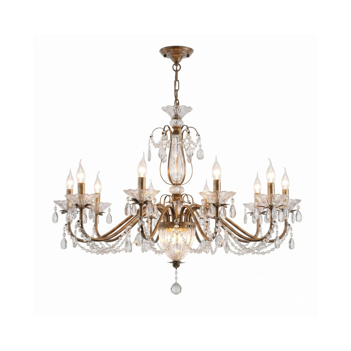 Crystal Chandelier with Glass Shades Gold Iron Candelabra Adjustable Dimmable Modern Dining Room Living Room | Sansoti