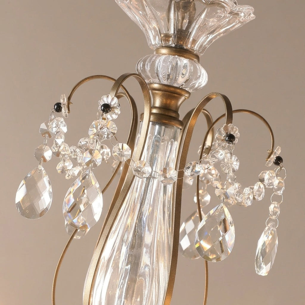 Lustre en cristal avec abat-jour en verre, fer doré, candélabre réglable et à intensité variable, moderne, pour salle à manger et salon | Sansoti