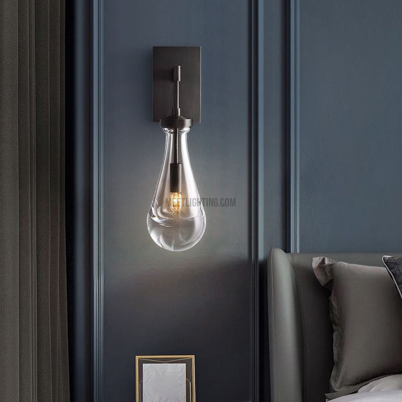 Wandleuchte mit Glastropfen, Messingrahmen, handgeblasenes Glas, Eingangsbereich, Schlafzimmer, Esszimmer, Leuchte | Sansoti