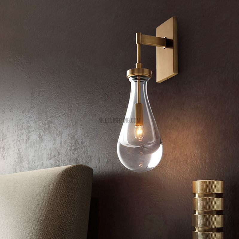 Wandleuchte mit Glastropfen, Messingrahmen, handgeblasenes Glas, Eingangsbereich, Schlafzimmer, Esszimmer, Leuchte | Sansoti