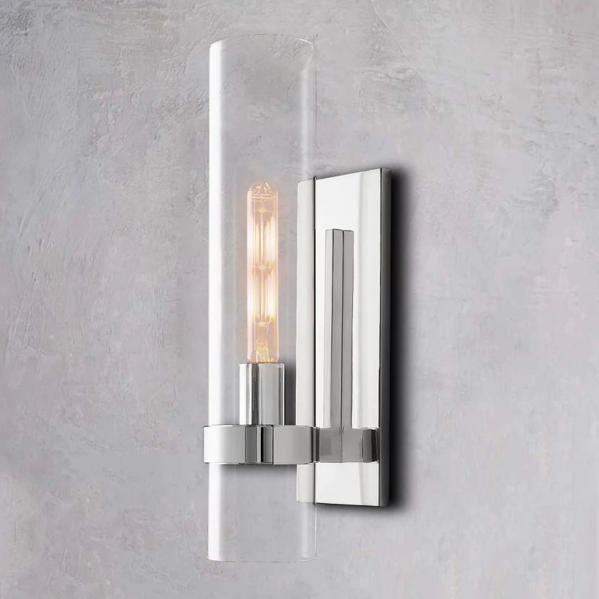 Wandleuchte aus Glas und Messing mit Zylinderschirm Warmweißes Licht Wohnzimmer Schlafzimmer Flur Beleuchtung Luxuriöses Design | Sansoti